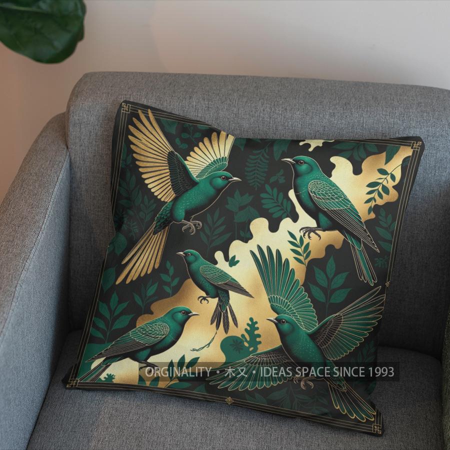 2D Flying Green Birds Decorative Pillow Cover Pattern Cushion Cover Suitable For Sofa Bedroom Car Pillow Cover