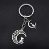 Glamour Antique Silvery Moon Cat Pendant Keychain Fashion Women's Pendant Men's Pendant Moon Cat Keyring Car Keychain Ring Souvenir Gifts