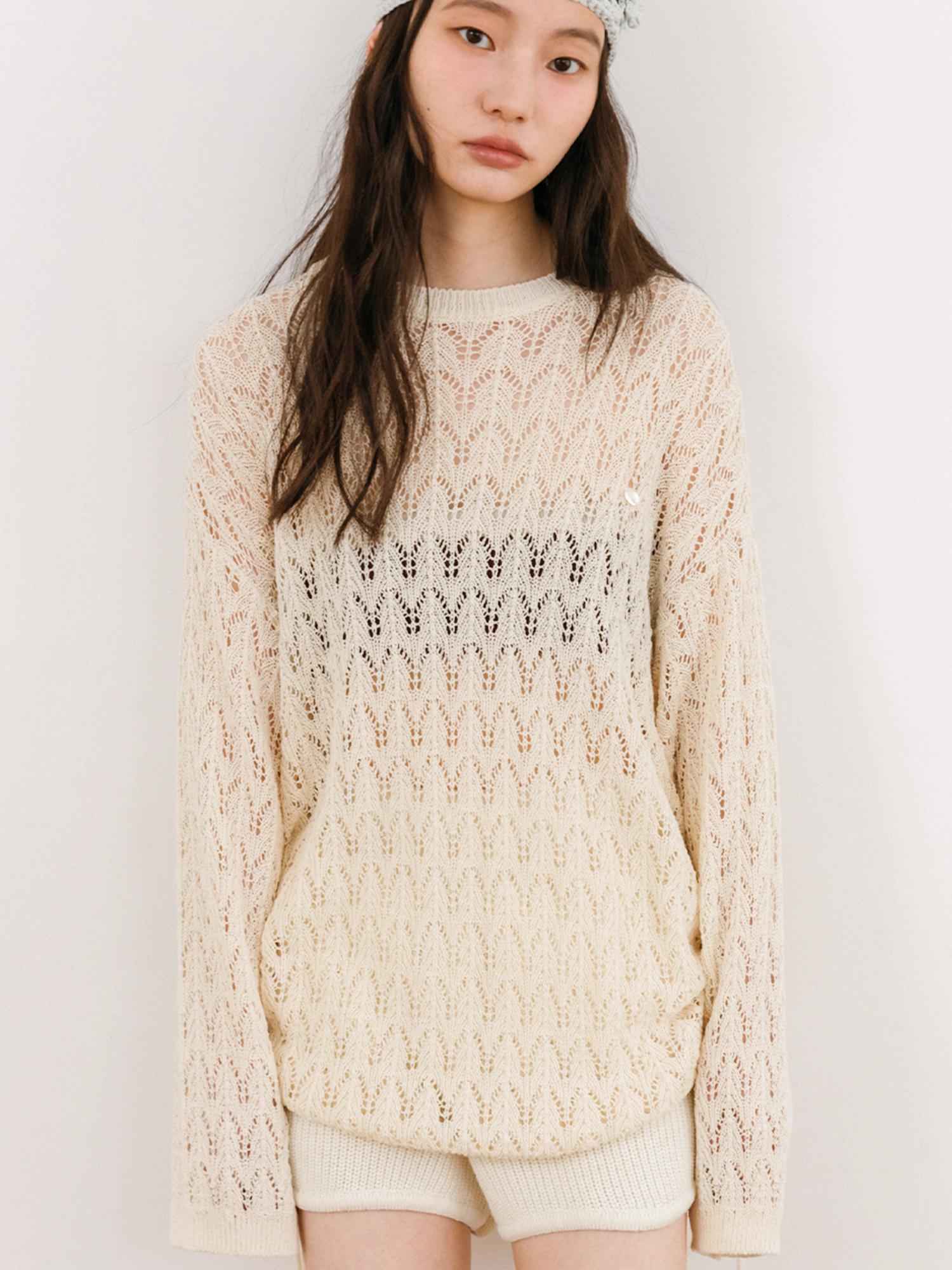 Tinnit Beach Punched String Knit Top_Beige Beige