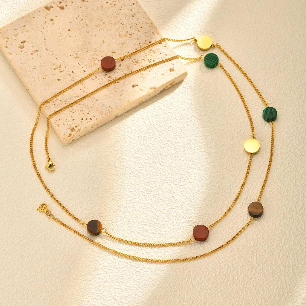 Colored Natural Stone Stainless Steel Necklace Sweater Chain, Wind Dopamine Jewelry Female Nc-2496