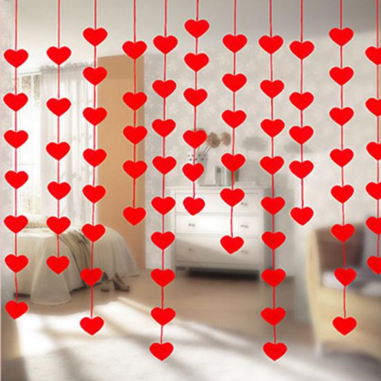 1 Set Love Garland Exquisite Workmanship Wide Application Non Woven Fabric Adorable Sweet Heart Shape Banner Valentine's Day Accessories