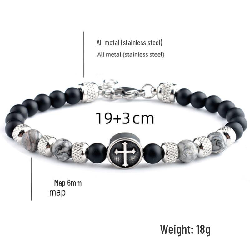 Men s 6mm Tiger Eye Beaded Bracelet with Stainless Steel Cross