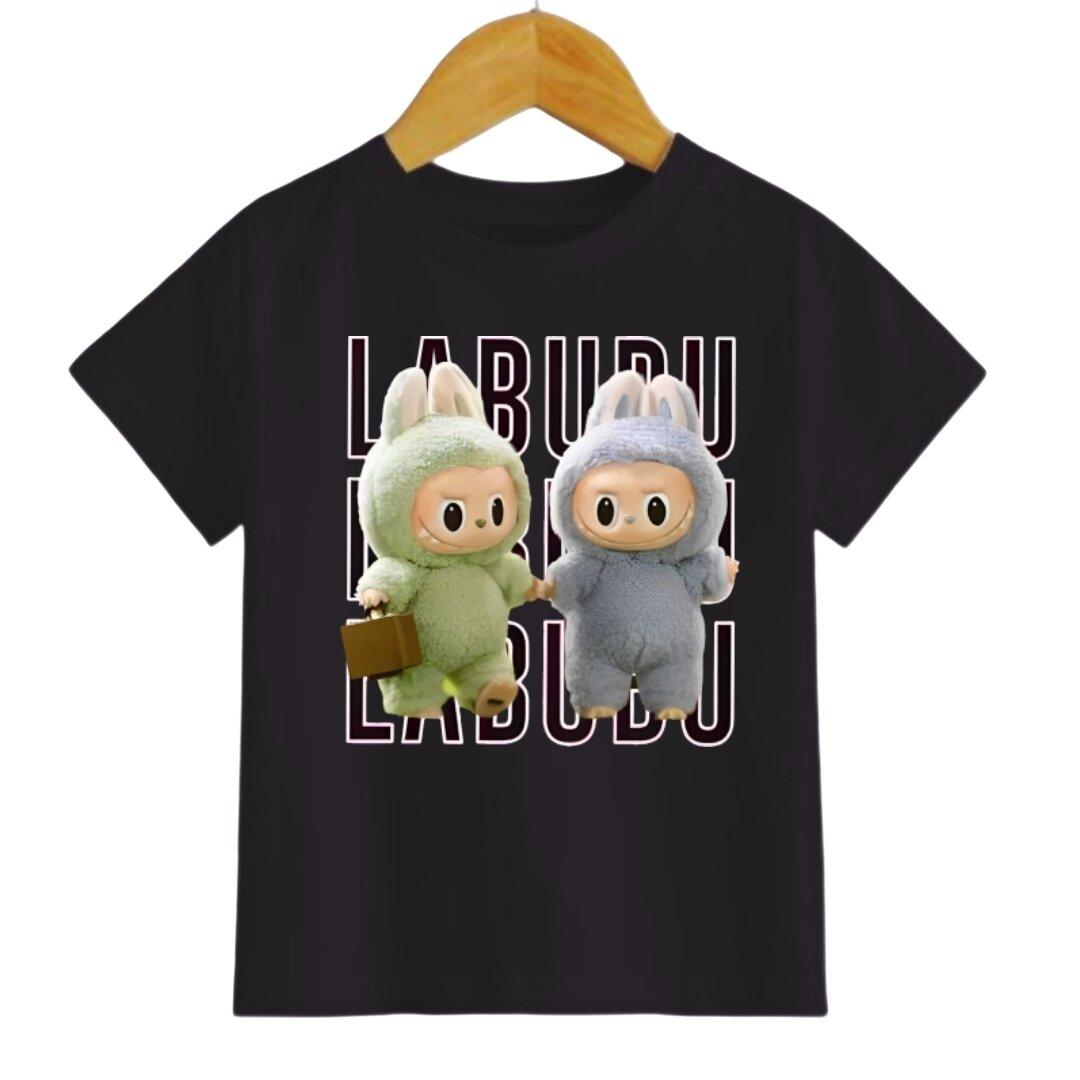 

Summer Popular Children s T-shirt Black Labubu Cute Print Girl Round Neck Short Sleeved Casual Children s Top 110
