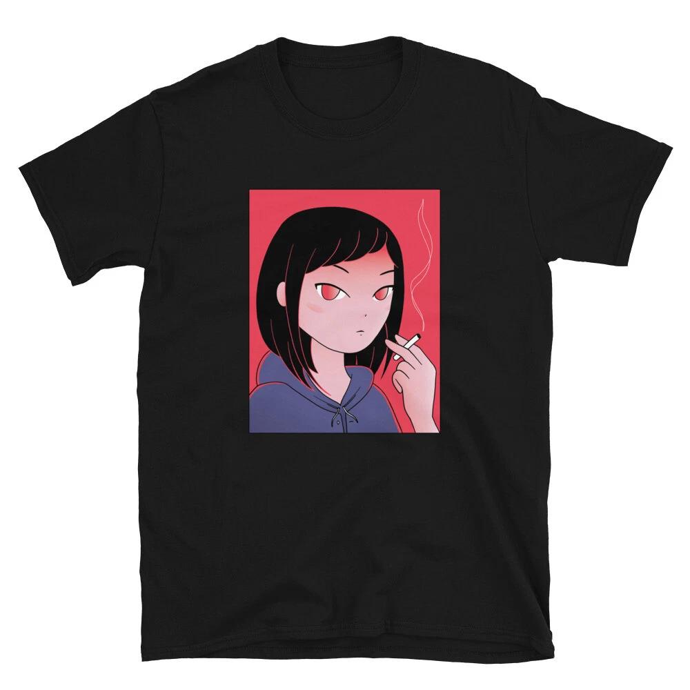 Japanese Anime Girl Smoking T-Shirt L