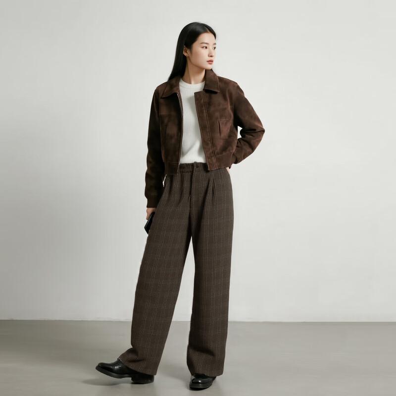 Elva' Island Women's Wool Blend Plaid Straight-Leg Trousers