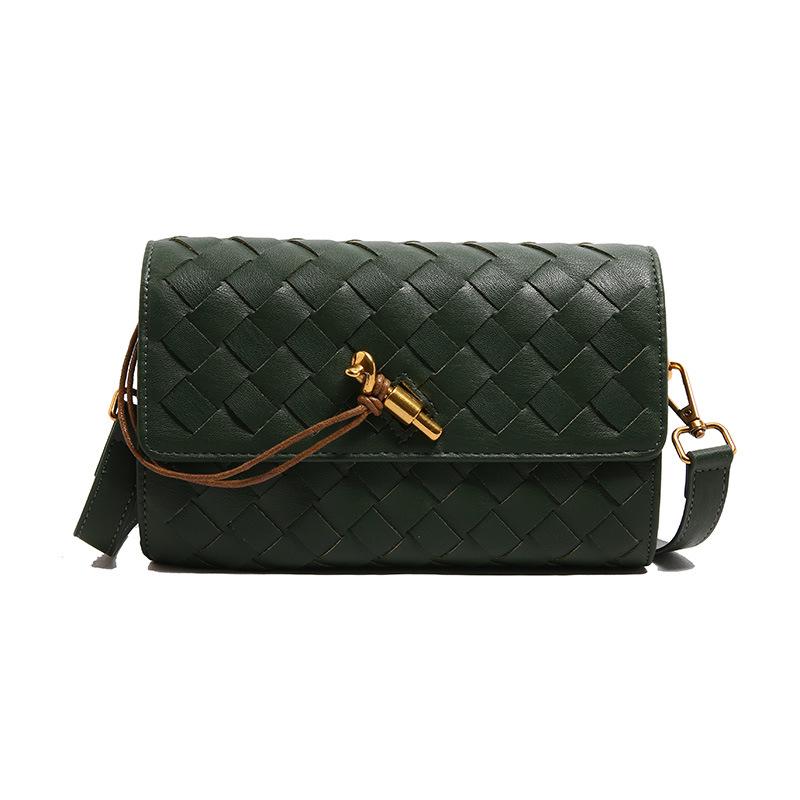 

Сплетенная вручную маленькая квадратная сумка с замком, модная плетеная сумка, простая на плечо, сумка-мессенджер для женщин 21*13*5cm зелёный