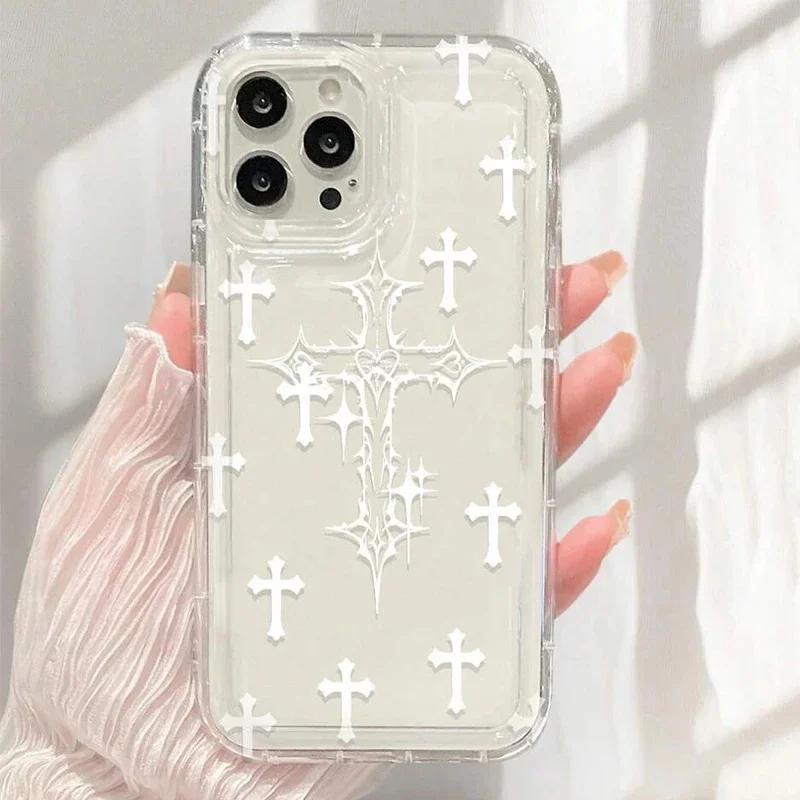 Cross & Ghost Airbag Anti-Fall Weiche Handyhülle Cover für iPhone 15 14 13 12 11 Pro Max X XS XR 7 Plus SE Transparente Hülle