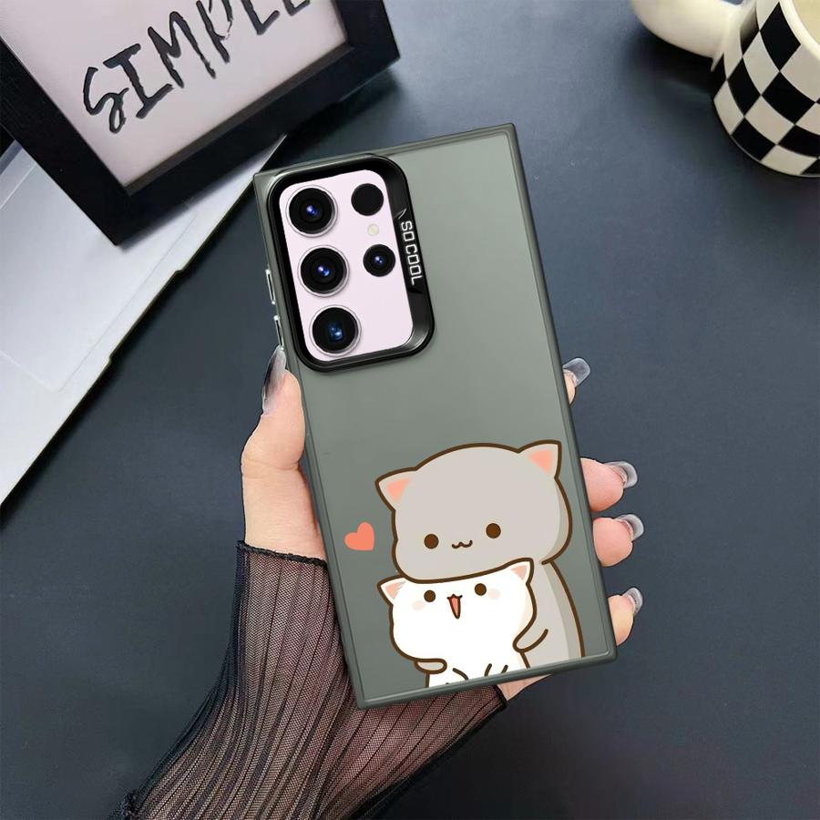 Phone Case for Samsung Galaxy S23 S24 S25 Ultra S20 S22 S23 FE Note 20 S21 Plus S24FE Shell Cover Cute Cartoon Cat Couple