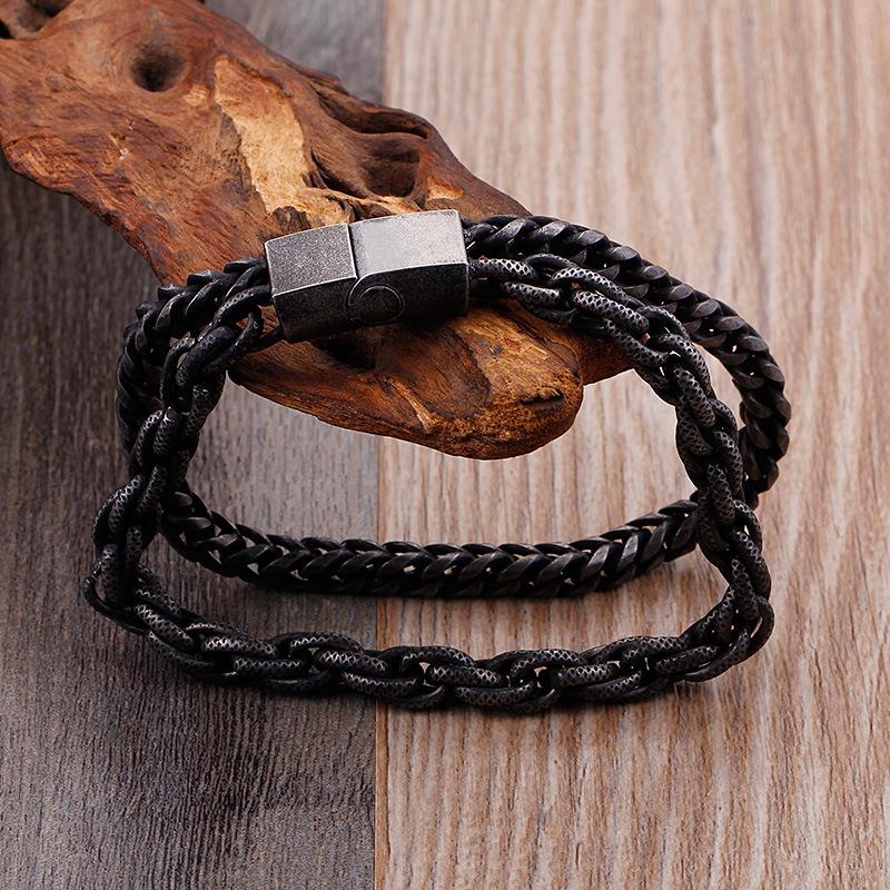 Punk Rock Simple and Fashionable Double -layer Bracelet Men's Titanium Steel Bracelet