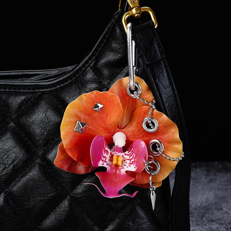 Punk Simulation Phalaenopsis Keychain Creative Exquisite Colorful Simulation Flower Keyring Backpack Decoration Halloween Gifts