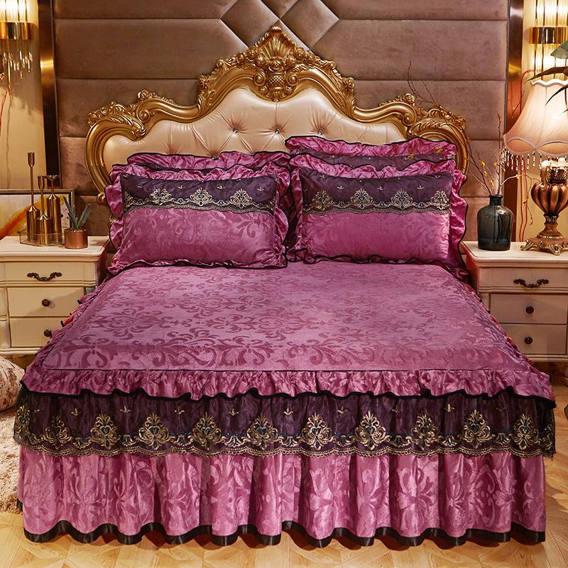 Velvet Lace Bed Skirt European-Style Embossed Bedspread Non-Slip Protective Cover Autumn and Winter Warm Bedding
