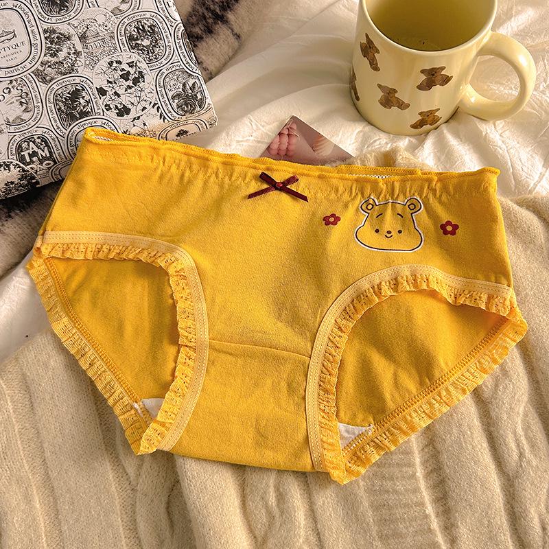 Girls' Cotton Mid-Waist Plaid Panties with Bow - Comfortable & Breathable