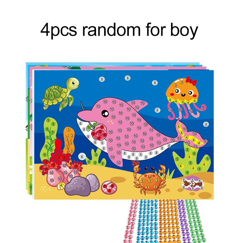 4pcs Children DIY Diamond Stickers Handmade Crystal Paste Painting Mosaic Puzzle Toys Random Color Kids Stickers Gift TMZ