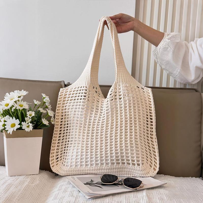 Hollow Out Solid Color Shoulder Bag Fabric Shopper Tote Bags High Quality Versatile New Soft Women's Handbags