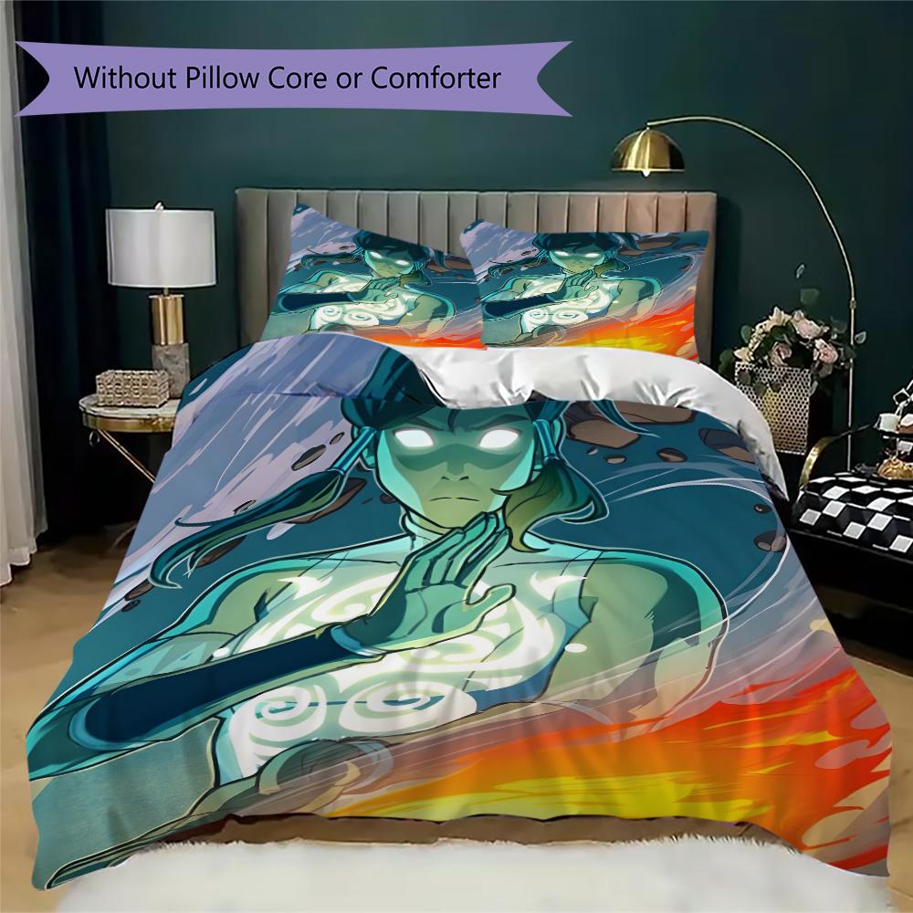 Korra Pattern Bedding,Quilt Set Quilt Cover Pillowcase Home Birthday Gift (1*duvet cover+2*pillowcase,without core)XSJT0917147