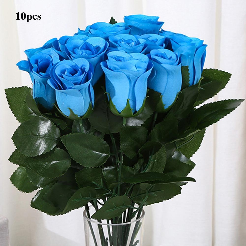 

10 Heads Real Happy Flower 10 Colors Photography Photo Gift Valentine s Day Flowers Mini Natural Simulated Rose Home Decorative синий