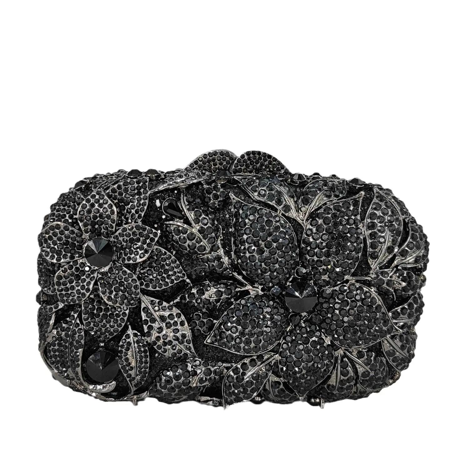 

Boutique De FGG Elegant Flower Minaudiere Clutch Women Crystal Evening Bags Wedding Party Bridal Rhinestone Handbags and Purses Mini Clutch