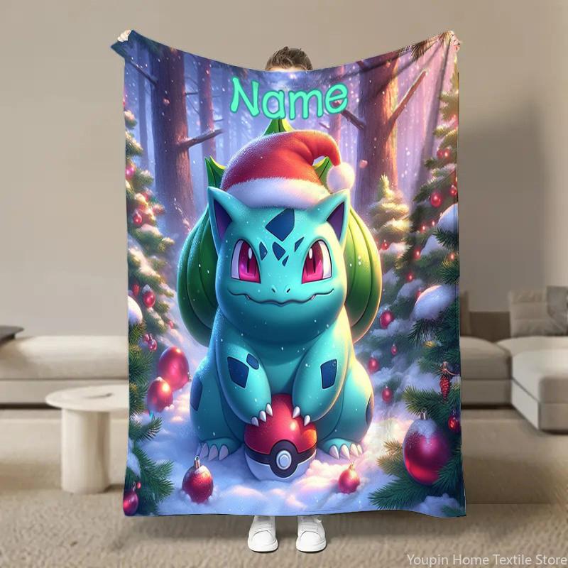 Personalizowany koc z imieniem na zamówienie Koc z nadrukiem Pokémon Bulbasaur Koc dla dzieci i dorosłych Miękki ciepły Koc podróżny na sofę do łóżka