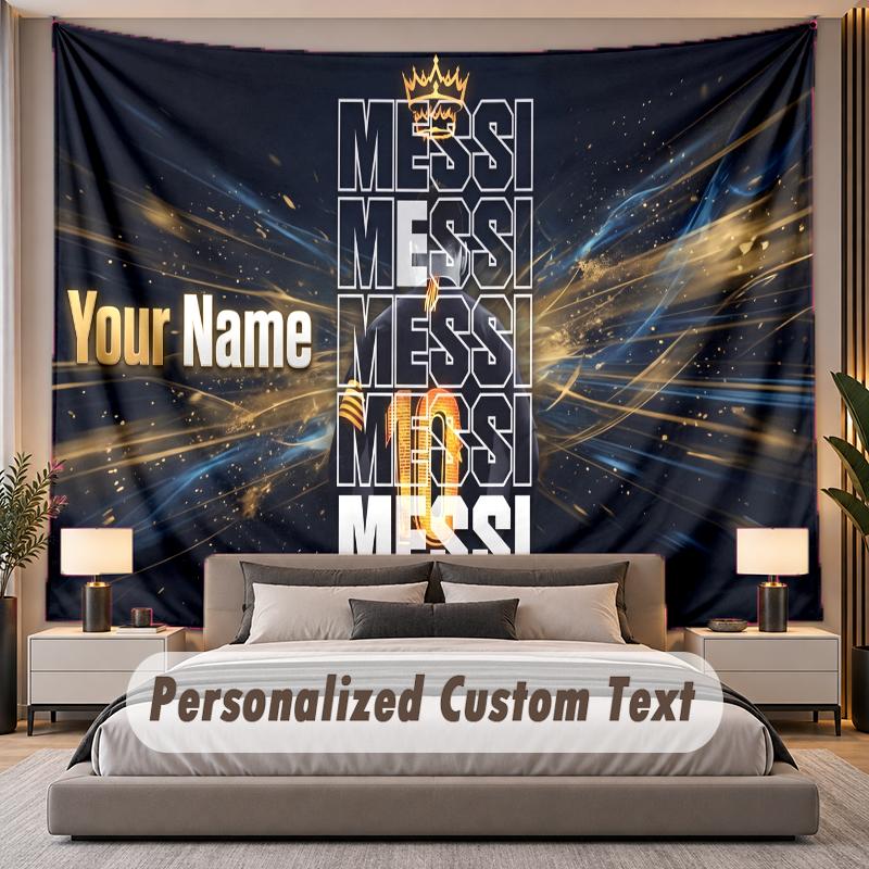 Custom Name Text Tapestry Lionel Messi Personalized Polyester Wall Tapestry For Bedroom And Room