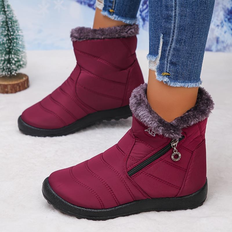 Women's Ankle Booties with Fuzzy Collar Stylish Winter Footwear Comfortable Slip on Design Trendy Short Boots