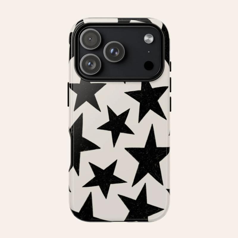 Fashionable black star pattern mobile phone case for iPhone17 16 15 14 13 12 11Pro/ Max /Plus anti-fall and shockproof backcover
