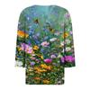 3/4 Length Sleeve Women's Tops Print Vintage Fashion Casual Loose With V Neck Plus Size Shirts Tops