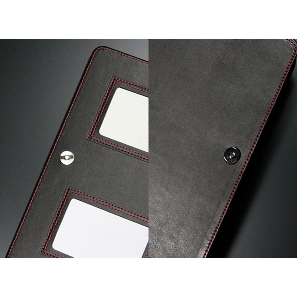 MONSTER SPORT Etui na dokumenty rejestracyjne pojazdu Skórzane Czerwone Duża Pojemność z Kieszenią na Wizytówki i Zapinane na Guzik [Przeszycia o Wyglądzie Karbonu]