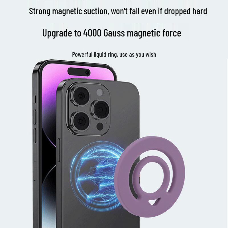 Liquid Silicone Magnetic Finger Ring Holder for Apple 12-16 Phones - Magnetic Suction Bracket for Lazy Grip