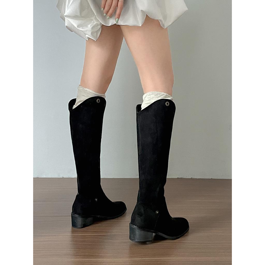 Brown retro pointed thick heel boots women's boots 2025 new autumn thin Maillard western cowboy boots