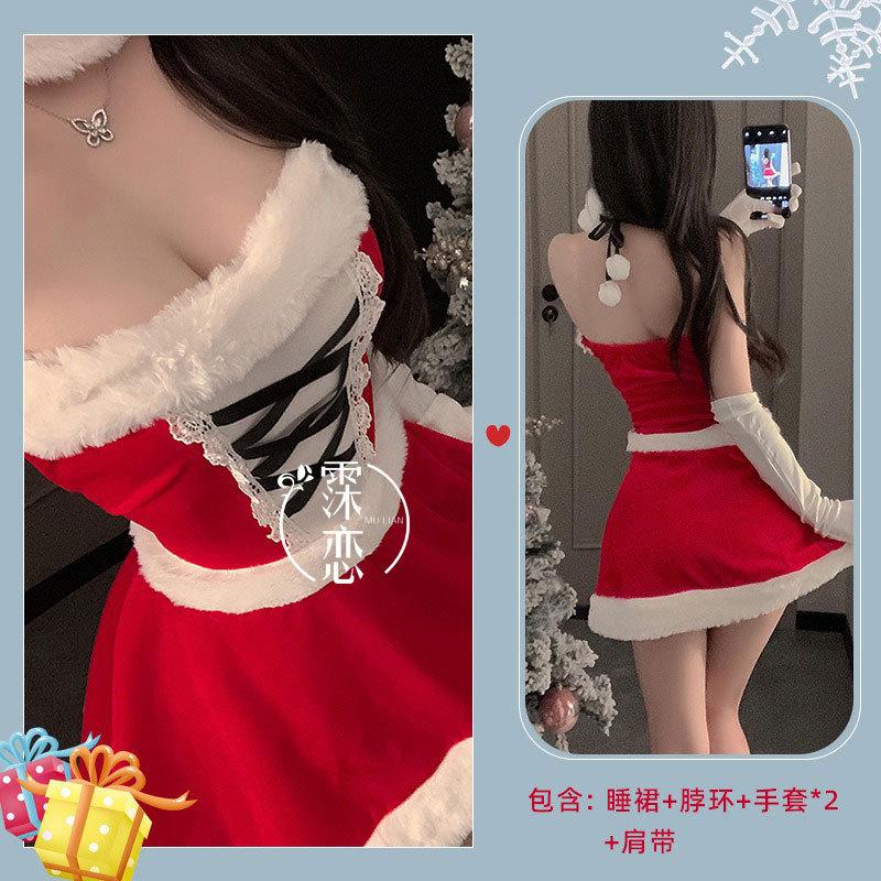 Sex Lingerie Christmas Dress Cute Plush Sexy Slim Uniform Set Red New Robe Sex Dress