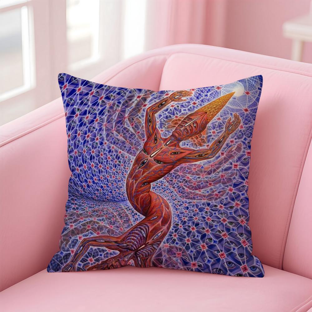 A-Alex GreyS Trippy Psychedelic Cushion Cover Comfortable Reversible Pillow Cover Ideal for Car Sofa Bedroom & Beyond