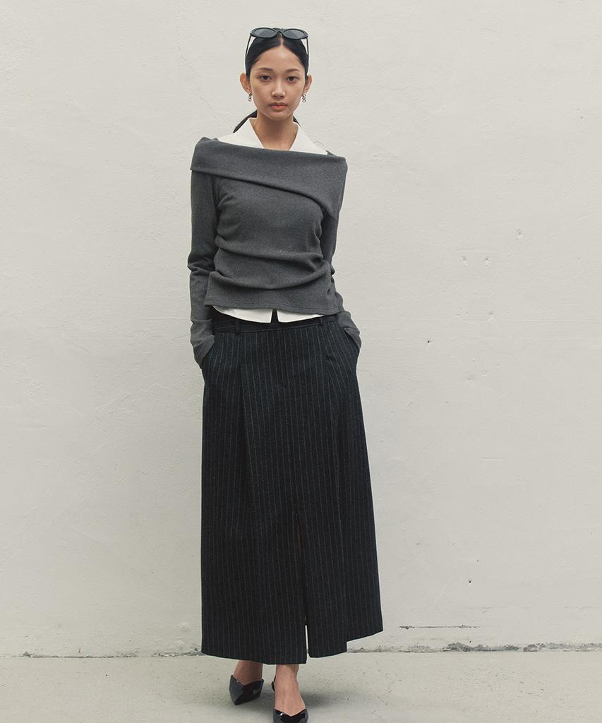 Make A Toast Low-Rise Striped Ribbon Skirt Dark Gray Mbdfsk001Dg