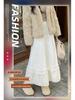 Women's White Lace High-Waist A-Line Long Skirt - Fluffy, Plush, Perfect for Spring & Autumn