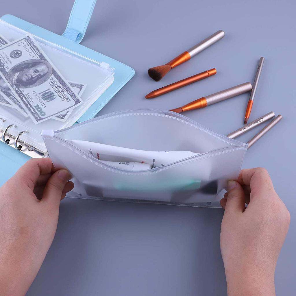 10pcs A6 6-Hole Binder Pockets Waterproof PVC Cash Budget Envelopes Zipper Binder Pouches for Notebook Planner Journey Binders