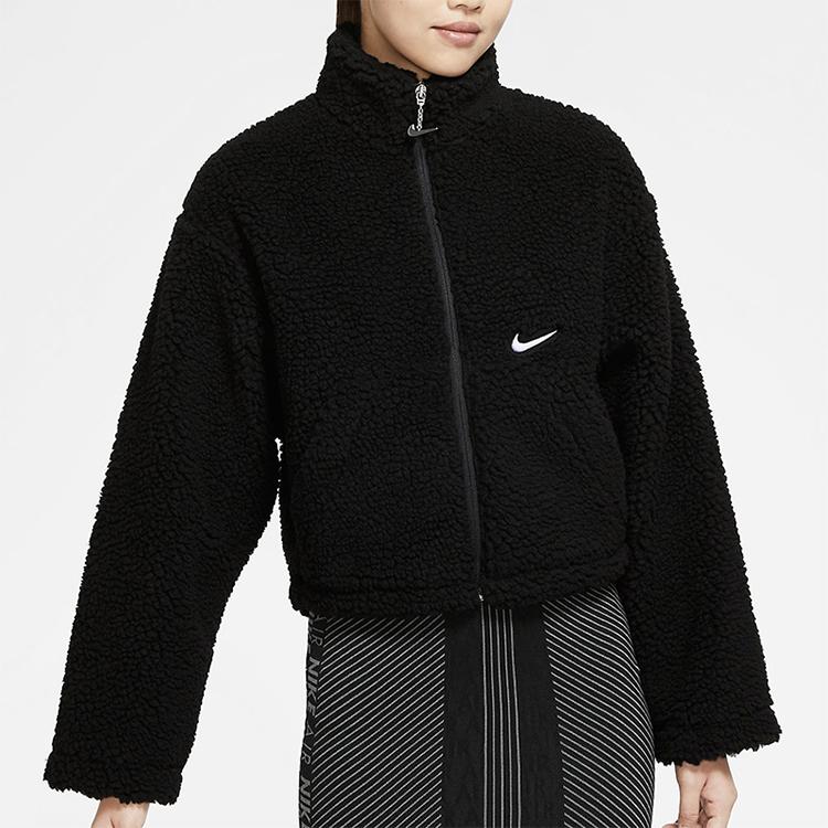 Nike Solid Color Fleece Stand Collar Jacket Women Jackets Black CU6640-010