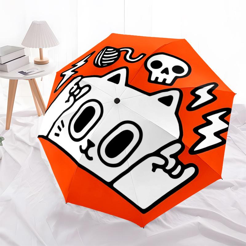 1pc Cat Skull Adventure Auto Open/close, 8-Rib Iron Frame, Compact Folding Cute Umbrella All-Season Portable Umbrella for Travel 041
