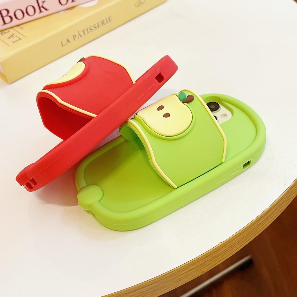 For iPhone 15 Silicone Case Unique Apple Slipper Style Shockproof Phone Back Cover