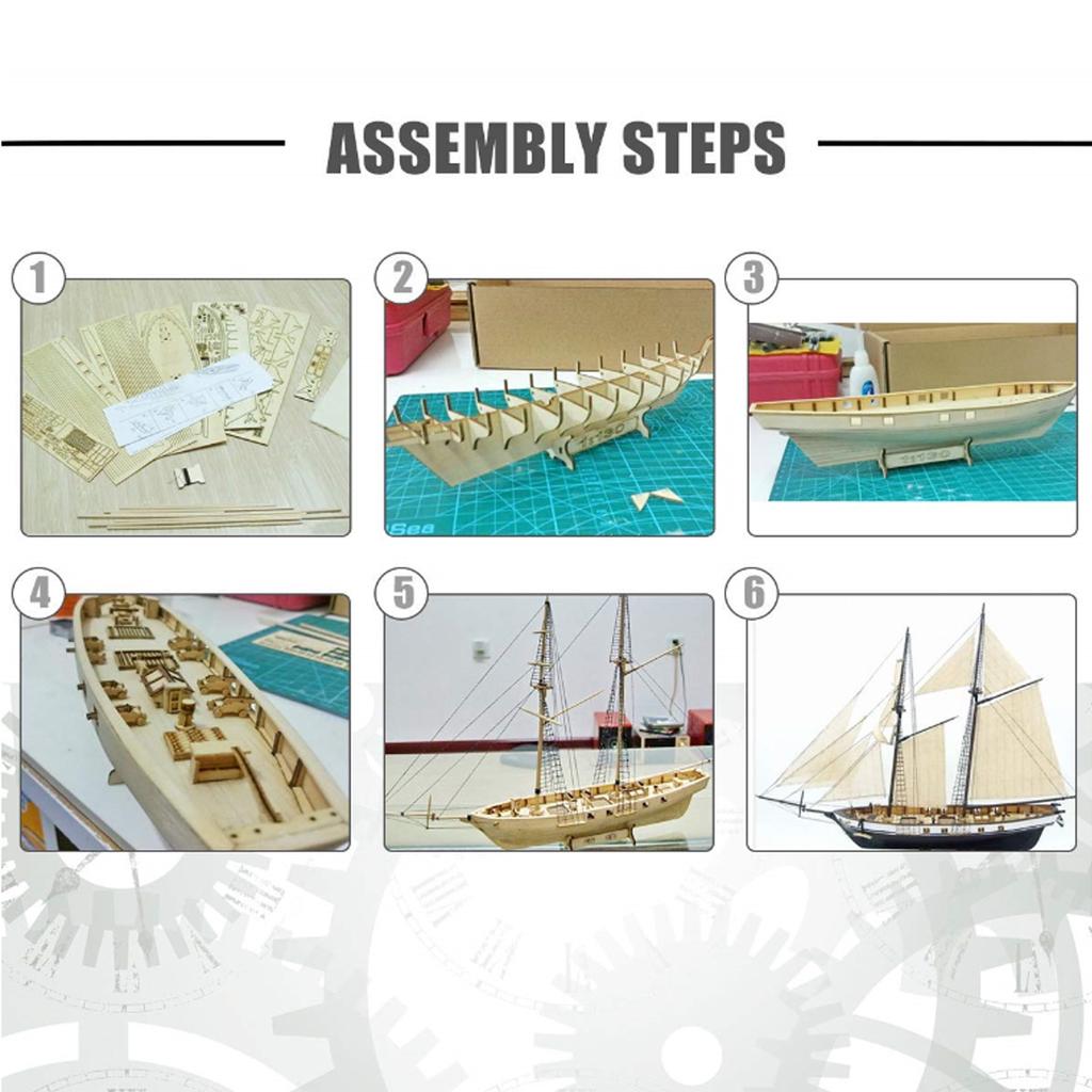 thumbnail image 2 of Menolana 3D Wooden Sailboat Puzzle - DIY Ship Model Building Kit 1/130 Scale 2 of 13