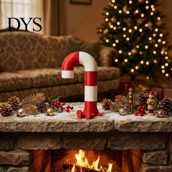 Red And White Holiday Decor Candy Cane Figurine with Limbs, 3D Printed Christmas Centerpiece, Cute Gift for Kids Sitting Figure Shelf Mantel