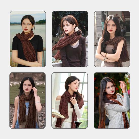 Women Scarf Retro Pleated Design Thin Scarf Soft Flax Shawl Scarf Daily Wear Outdoor Activities Versatile Accessory
