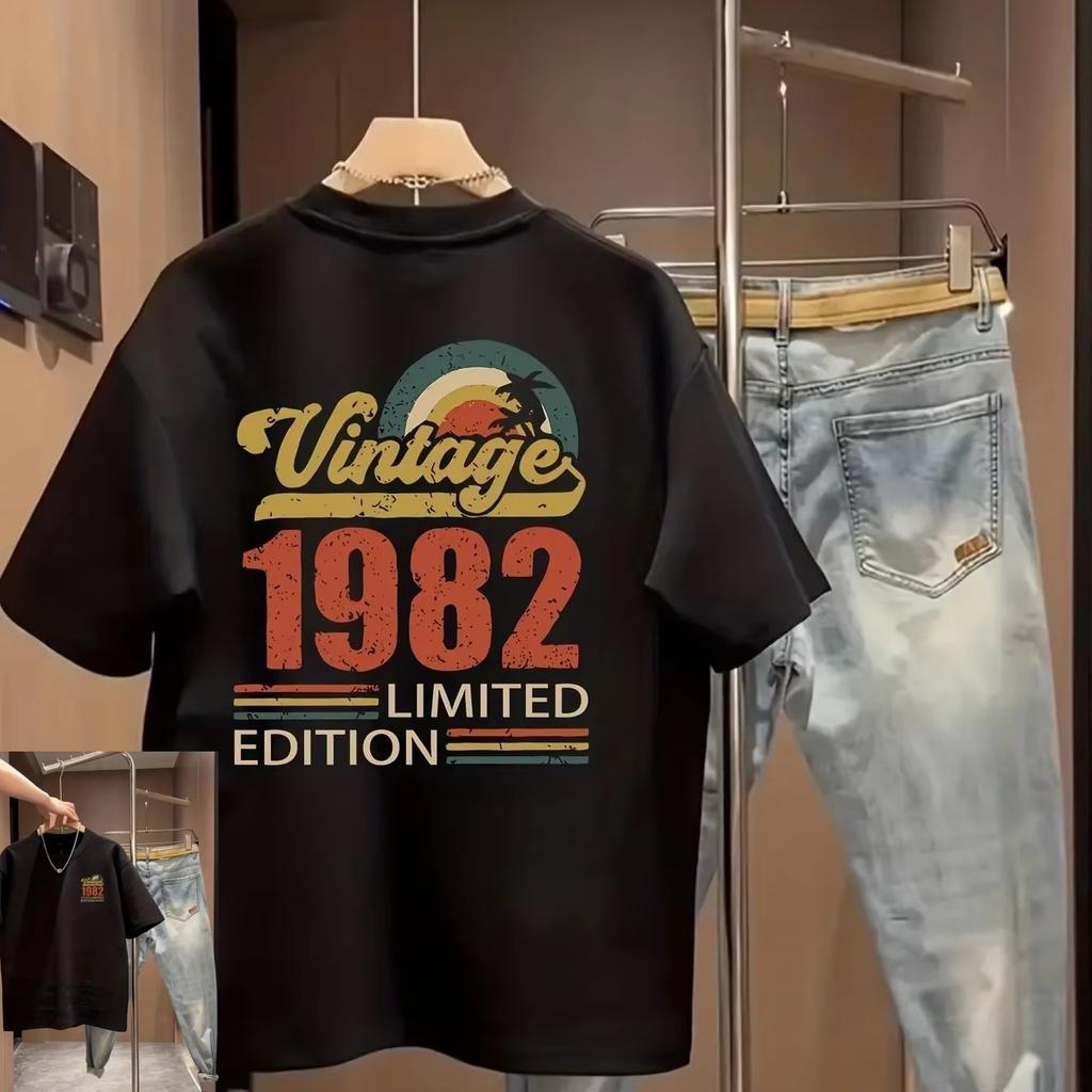 2026 Unisexs Summer Vintage Tshirt Vintage 1982 Limited Edition Retro Sunset Print Top For Casual Streetwear