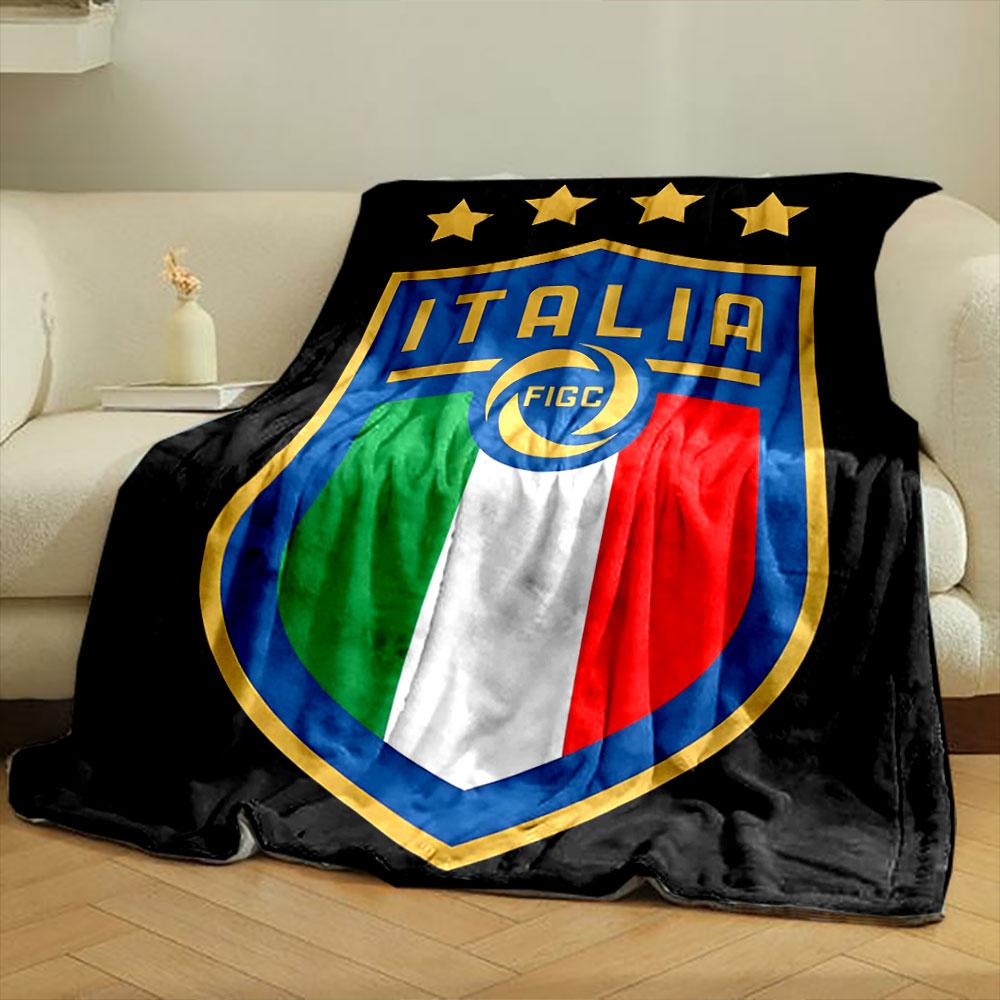 A shield design with "ITALIA," four stars, and a tricolor flag pattern. for all seasons blanket lunch break throw gift