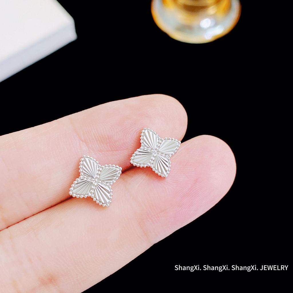 Versatile Four-Leaf Clover Stud Earrings, s925 Silver Needle, Chic Design for Women