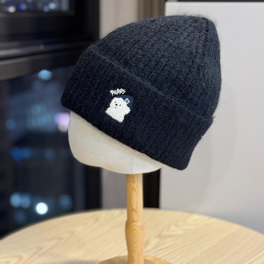 Cute Bear Embroidered Knitted Hat for Women Korean Style Autumn and Winter Warm and Face Friendly Small Ear Protection Woolen Cold Hat