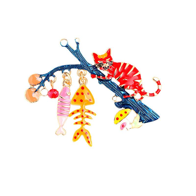 Brooch dripping cat and fish brooch pin cute brooch accessories animal high-end sweater buckle