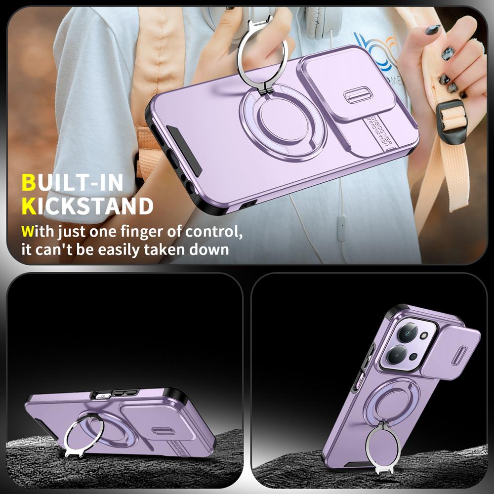 KEYSION 360° Ring Stand Phone Case for Redmi 15C 171 173mm Slide Camera Protection Magnetic Shockproof Cover for Xiaomi POCO C85