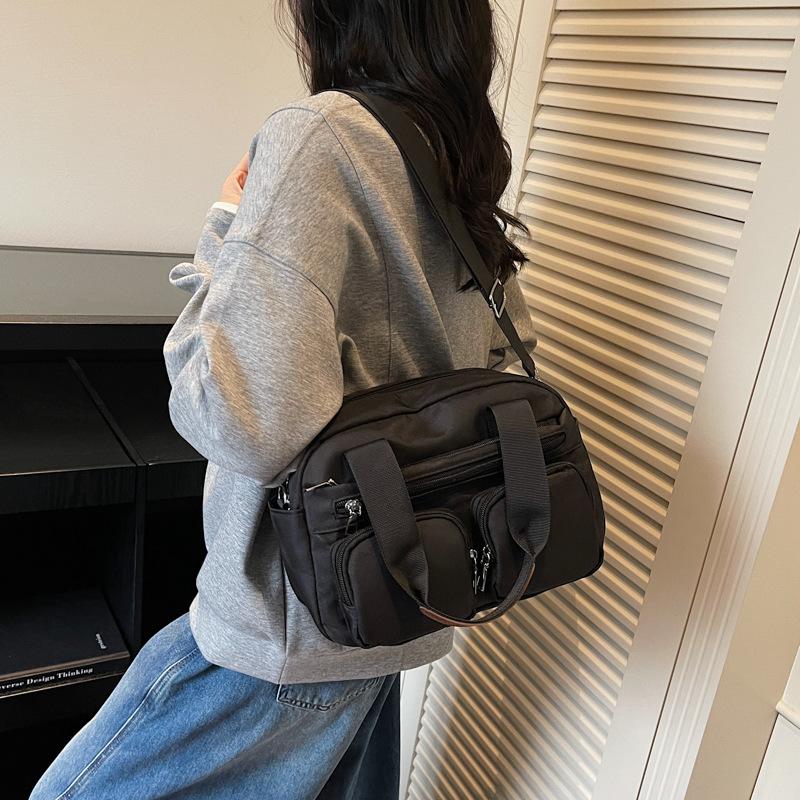 New Korean Style Texture Simple Crossbody Bag Multi Pocket Casual Bowling Bag Oxford Fabric Retro Versatile Shoulder Bag