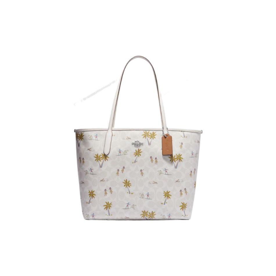 

Coach City 33 Silver Letter Logo Floral Print Classic Jacquard Leather Tote Bag Women Tote Bag White CJ601-SVRFI Basic Set (Bag+Dust Bag)
