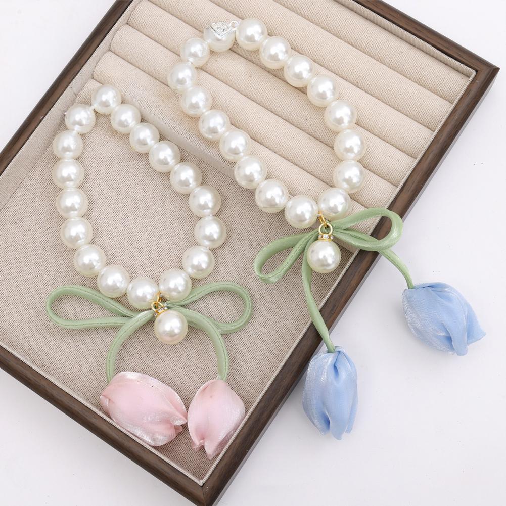 Magnetic Curtain Tiebacks, with Pearl And Tulip Buds Decor, Easy Fixing No Drilling Curtain Ties for Home Bedroom Living Room