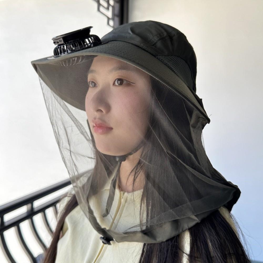 

Mosquito-proof Anti UV Sunshade Cap Breathable USB Charging Hat for 3.7V 300mAh Sun Protection зелений